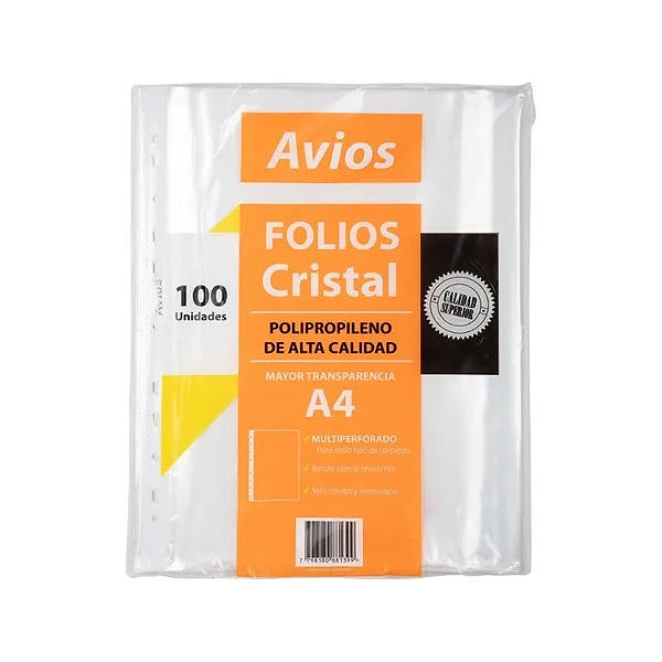 FOLIO POLIPROPILENO A4 X100 FOLIOS AVIOS 