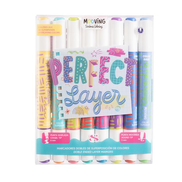 MARCADOR MOOVING DOBLE PUNTA DE SUPERPOSICION BLISTER X 8 COLORES