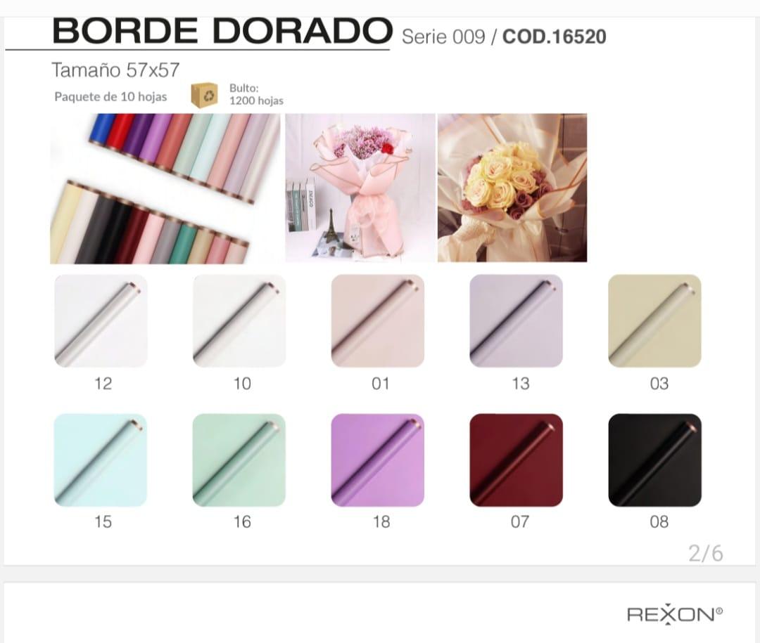 PAPEL COREANO 57X57 BORDE DORADO PAQ X10 REXON 