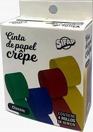 CINTA PAPEL CREPE COLORES CLASICO  CAJA X4  ROLLOS SIFAP