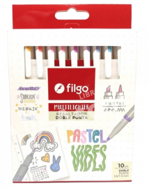 RESALTADOR DOBLE PUNTA PASTEL X10 FILGO