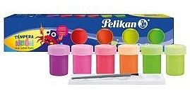 TEMPERA PELIKAN NEON POTE X 20 ML X 6 U. + PINCEL + MEZCLADOR