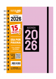 AGENDA 15X21  DIA POR PAGINA ROSA  PASTEL  15 MESES  PAPERLAND  2026 
