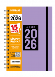 AGENDA15X21 DIA POR PAGINA 15 MESES LILA  PASTEL PAPERLAND 2026