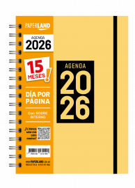 AGENDA 15X21 DIA POR PAGINA 15 MESES AMARILLO PASTEL PAPERLAND 2026