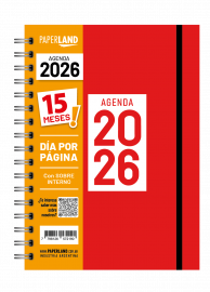 AGENDA 15X21 DIA POR PAGINA 15 MESES  ROJO   PAPERLAND 2026
