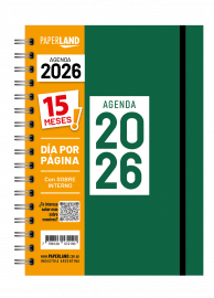 AGENDA 15X21 DIA POR PAGINA 15 MESES VERDE    PAPERLAND 2026
